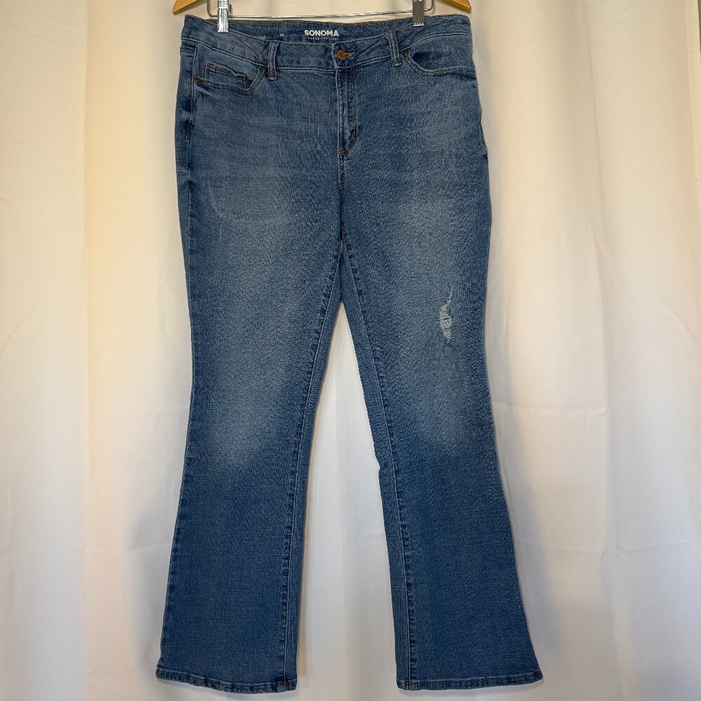 Sonoma Goods for Life Bootcut Jeans Womens 14 Light Distressing Mid Rise MdWash